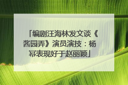 编剧汪海林发文谈《酱园弄》演员演技：杨幂表现好于赵丽颖