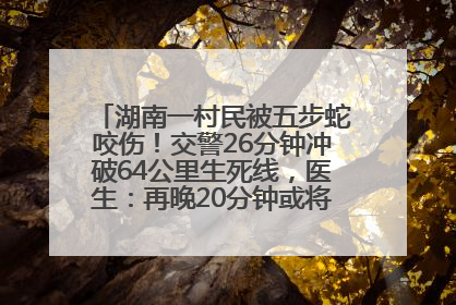 湖南一村民被五步蛇咬伤！交警26分钟冲破64公里生死线，医生：再晚20分钟或将呼吸肌麻痹